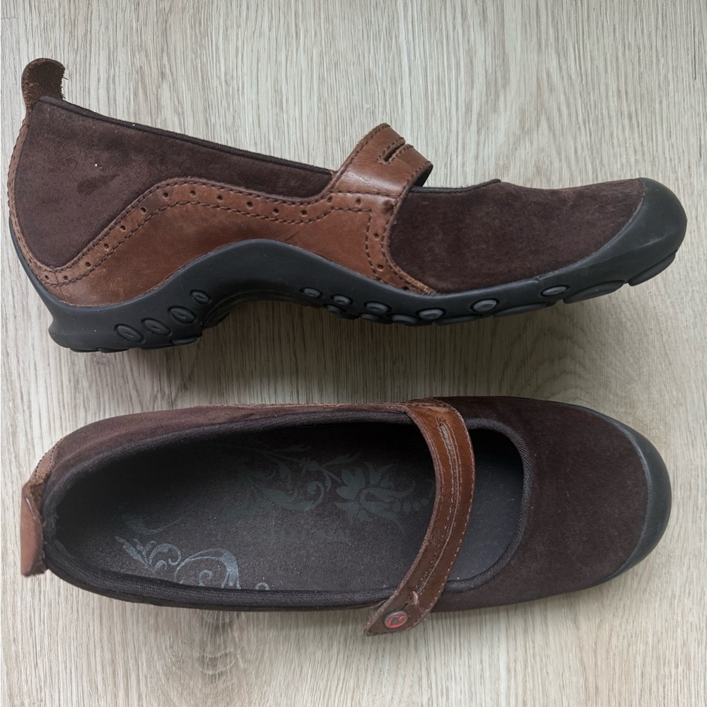 Merrell Plaza Bandeau Brown Suede Leather Mary Jane Comfort Shoes Wedge 8